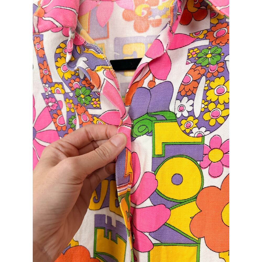 70s Her Majesty RARE LOVE Psychedelic Flower Power Cotton Made in USA Jacket M - Picture 4 of 7
